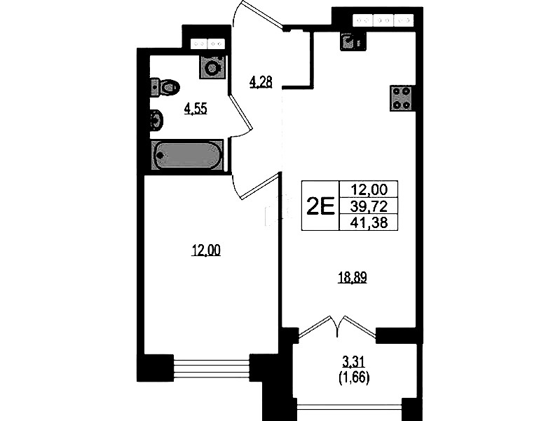 1-комнатная квартира 41.38 м², 4/4 эт., ЖК «Ranta Residence»